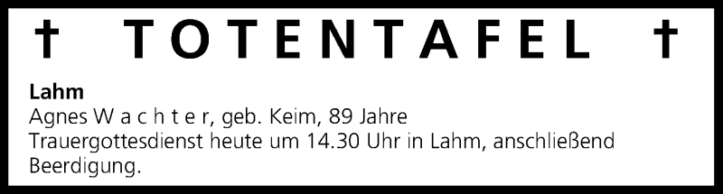  Traueranzeige für Totentafel vom 01.04.2015 vom 01.04.2015 aus MGO
