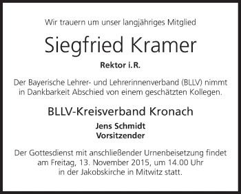 Anzeige von Siegfried Kramer von MGO