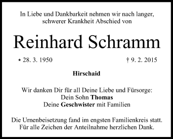 Anzeige von Reinhard Schramm von MGO