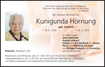 Anzeige von Kunigunda Hornung von MGO