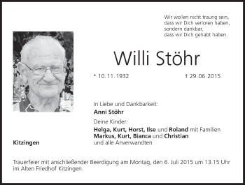 Anzeige von Willi Stöhr von MGO