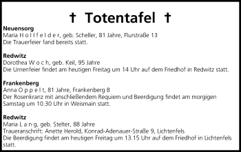 Anzeige von Totentafel vom 27.02.2015 von MGO