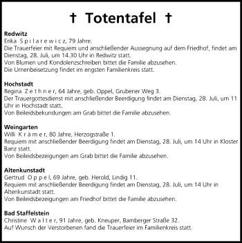 Anzeige von Totentafel vom 28.07.2015 von MGO