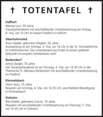 Anzeige von Totentafel vom 04.05.2015 von MGO