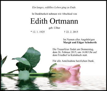 Anzeige von Edith Ortmann von MGO