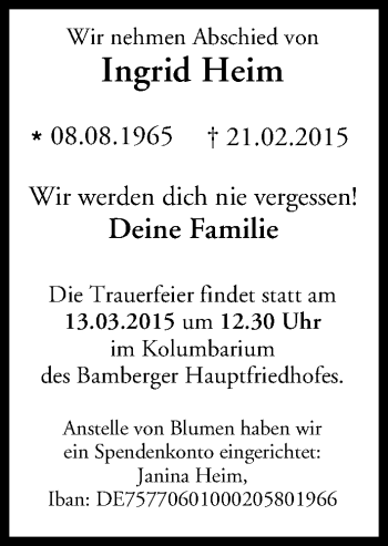 Anzeige von Ingrid Heim von MGO