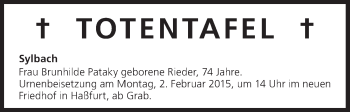 Anzeige von Totentafel 02.02.2015 von MGO
