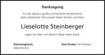 Anzeige von Lieselotte Steinberger von MGO