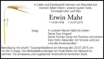 Anzeige von Erwin Mahr von MGO