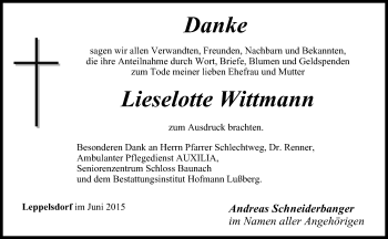 Anzeige von Lieselotte Wittmann von MGO