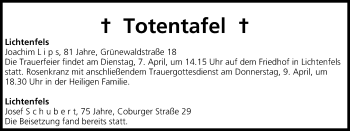 Anzeige von Totentafel 04.04.2015 von MGO