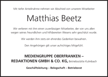 Anzeige von Matthias Beetz von MGO