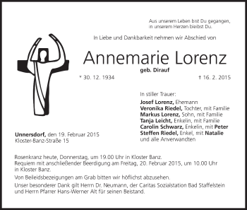 Anzeige von Annemarie Lorenz von MGO