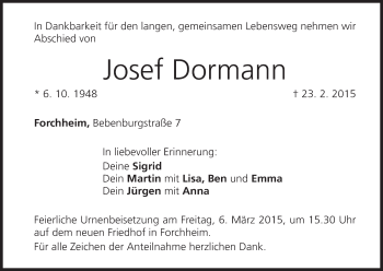 Anzeige von Josef Dormann von MGO