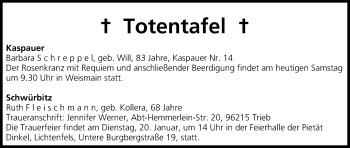 Anzeige von Totentafel vom 17.01.2015 von MGO