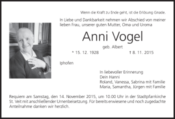 Anzeige von Anni Vogel von MGO