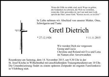 Anzeige von Gretl Dietrich von MGO