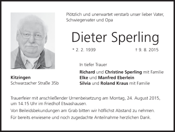Anzeige von Dieter Sperling von MGO