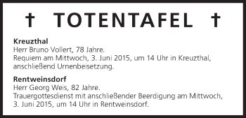 Anzeige von Totentafel vom 02.06.2015 von MGO