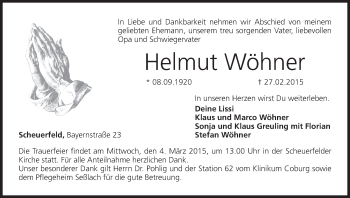 Anzeige von Helmut Wöhner von MGO