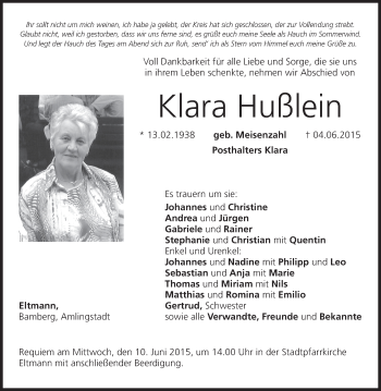 Anzeige von Klara Hußlein von MGO