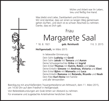 Anzeige von Margarete Saal von MGO