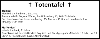 Anzeige von Totentafel vom 13.05.2015 von MGO