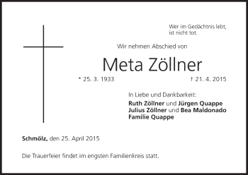 Anzeige von Meta Zöllner von MGO