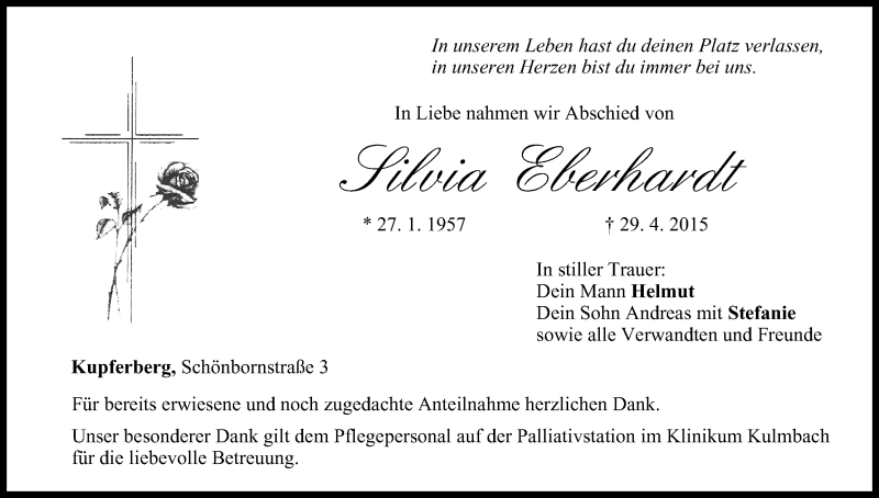  Traueranzeige für Silvia Eberhardt vom 16.05.2015 aus MGO