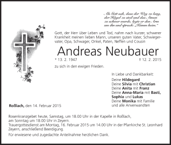 Anzeige von Andreas Neubauer von MGO