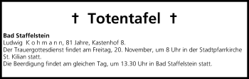 Anzeige von Totentafel vom 19.11.2015 von MGO