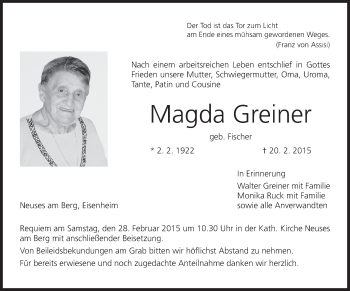 Anzeige von Magda Greiner von MGO