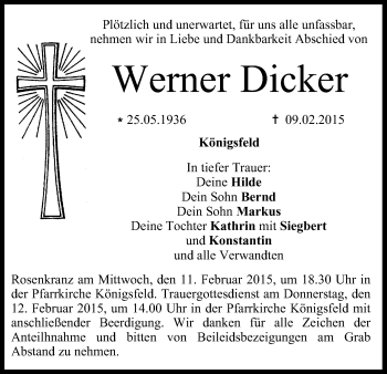 Anzeige von Werner Dicker von MGO