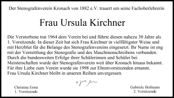 Anzeige von Ursula Kirchner von MGO