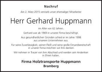 Anzeige von Gerhard Huppmann von MGO