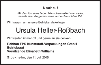 Anzeige von Ursula Heller-Roßbach von MGO
