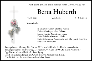 Anzeige von Berta Huberth von MGO