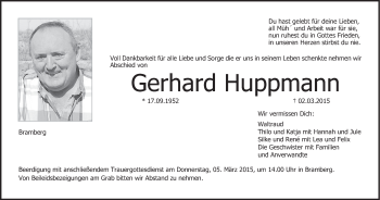 Anzeige von Gerhard Huppmann von MGO