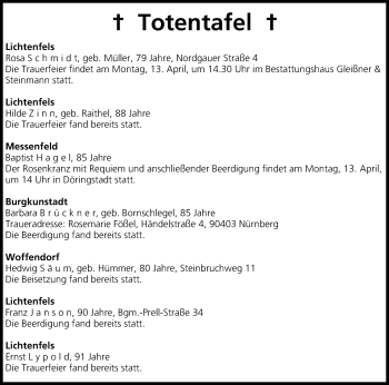 Anzeige von Totentafel 11.04.2015 von MGO