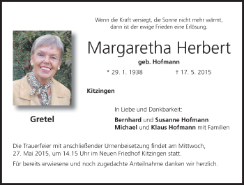Anzeige von Margaretha Herbert von MGO