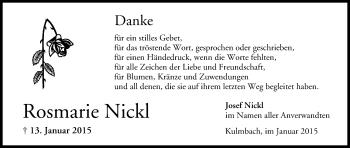 Anzeige von Rosmarie Nickl von MGO