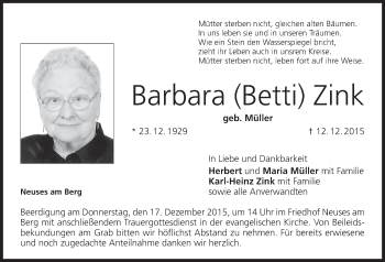 Anzeige von Barbara Zink von MGO