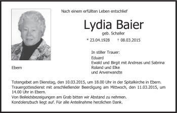 Anzeige von Lydia Baier von MGO