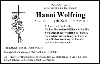 Anzeige von Hanni Wolfring von MGO