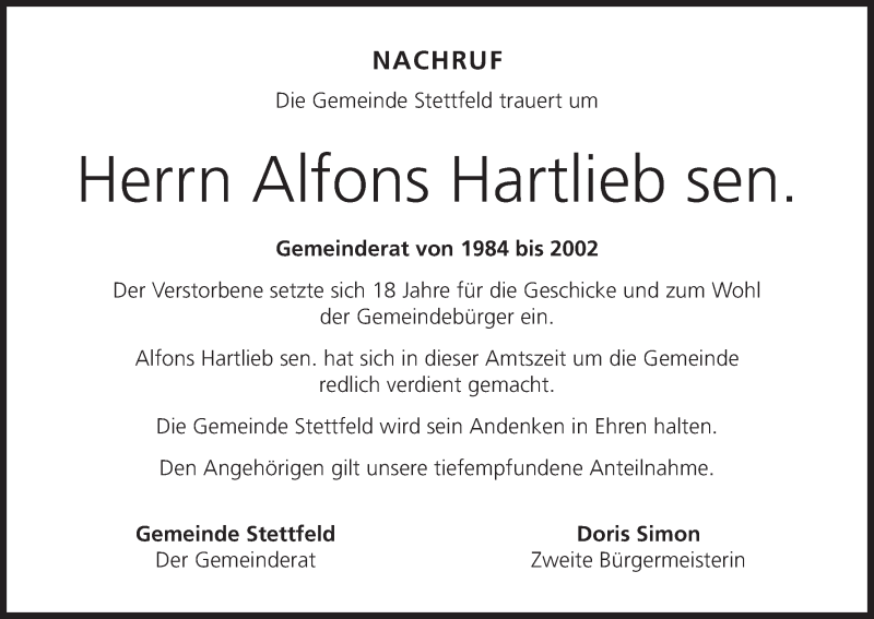  Traueranzeige für Alfons Hartleb vom 09.03.2015 aus MGO