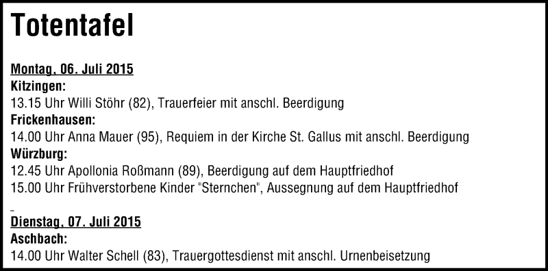  Traueranzeige für Willi Stöhr vom 06.07.2015 aus MGO