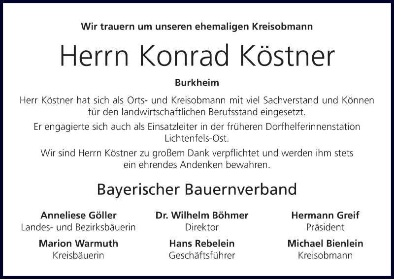  Traueranzeige für Konrad Köstner vom 25.02.2015 aus MGO