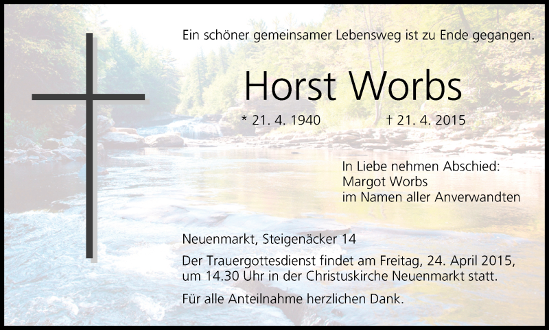  Traueranzeige für Horst Worbs vom 23.04.2015 aus MGO