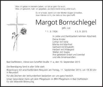 Anzeige von Margot Bornschlegel von MGO