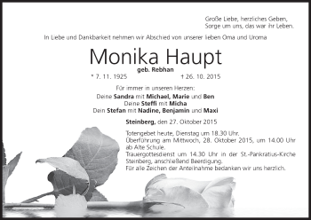 Anzeige von Monika Haupt von MGO